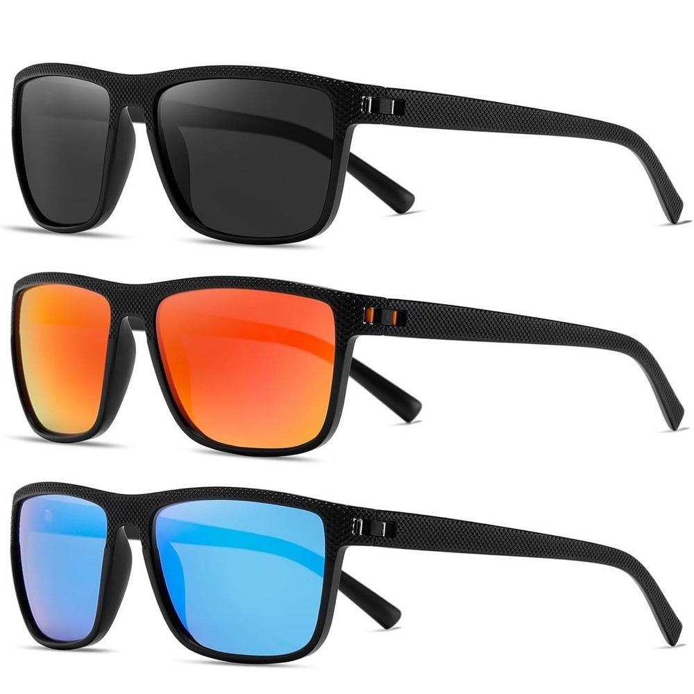 3 Pack Square Polarized Sunglasses For Men UV Protection Black Frame New